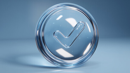 A transparent circular symbol with an embedded check mark illustrating reliability, confirmation and trust within professional validation or approval processes.
