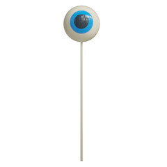 Creative mockup of a decorative eye-shaped garden stake with vibrant colors and playful design