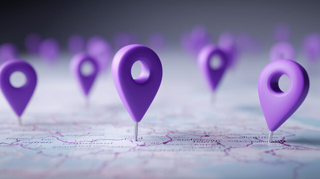 A symbolic depiction of territorial navigation and strategic distribution using location markers placed across a detailed map, representing guidance, planning and interconnected decision making.
