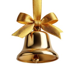 Golden christmas bell with ribbon isolated on white background