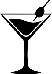 martini glass with olive silhouette vector illustration