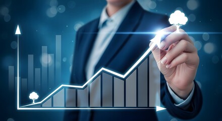 Business growth chart drawn by executive with glowing pen