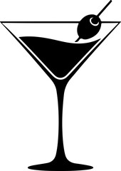 martini glass with olive silhouette vector illustration