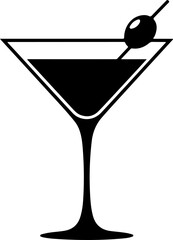 martini glass with olive silhouette vector illustration