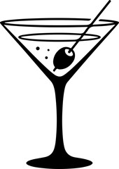 martini glass with olive silhouette vector illustration