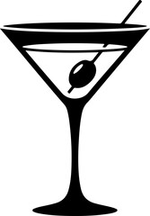 martini glass with olive silhouette vector illustration