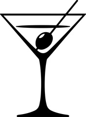 martini glass with olive silhouette vector illustration