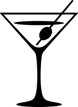 martini glass with olive silhouette vector illustration
