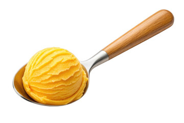 Yellow ice cream scoop on a spoon isolated on transparent background