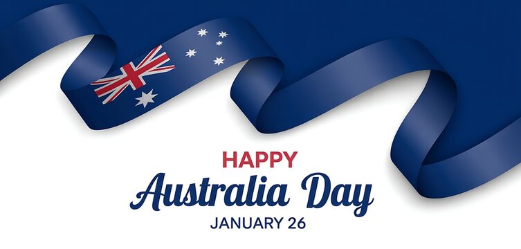 Australia day celebration with ribbon featuring australian national flag on white background