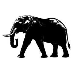 Fototapeta premium Black silhouette of an elephant isolated on transparent background