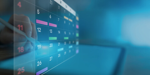 Project Management and Schedule Planning Displayed on a Digital Calendar Interface.