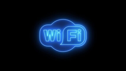 Neon blue wifi symbol glowing in seamless loop on black background provides dynamic wireless signal visualization footage clip - Powered by Adobe