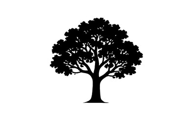 Oak Tree Silhouette Illustration on White Background
