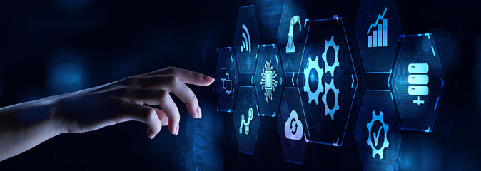 Gears icon business industrial process automation software RPA technology concept.