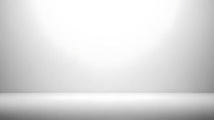 Empty white and gray studio room background with a soft spotlight for product presentation.