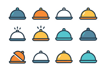 Colorful cloche icons set in various styles and colors.