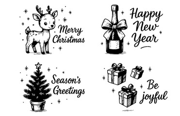 Hand-Drawn Christmas and New Year Holiday Icon Set