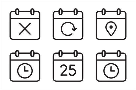 Minimalist calendar icons depicting various event types and date displays