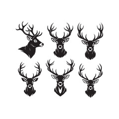 deer head logos collection vector, deer head silhouette, animal emblem, wildlife symbol, hunting logo, forest animal