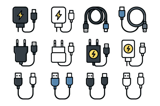 Collection of various usb and charger plug icons.