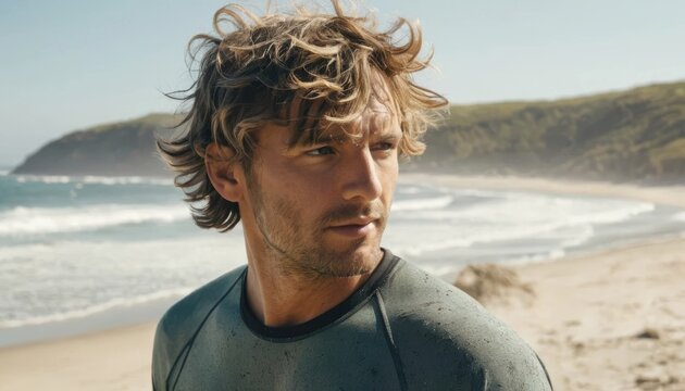 Surfer at the beach enjoying the waves on a sunny day near the coast Generative AI