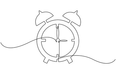 Continuous one line drawing of vintage alarm clock vector design.