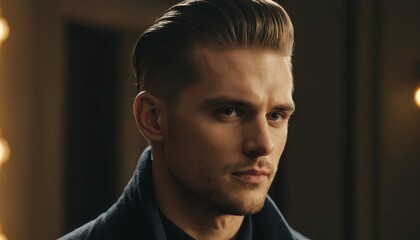Handsome young man with slicked-back hair in stylish attire at an elegant event Generative AI