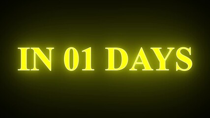 Countdown in one day yellow neon text on dark background