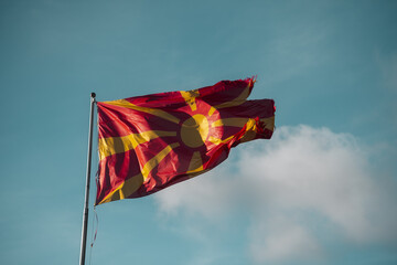 Macedonian flag blowing in the wind, North Macedonia, Europe