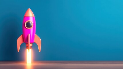 Startup entrepreneur launching glowing rocket with growth ico standard in innovative tech environment