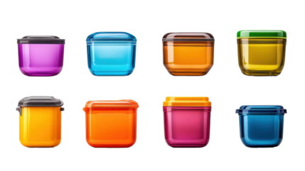 Colorful Storage Containers on Transparent Background