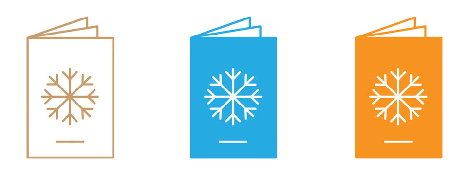 Flat design snowflake icon on white rounded square background. Vibrant snowflake design with modern book icon for winter promotions.