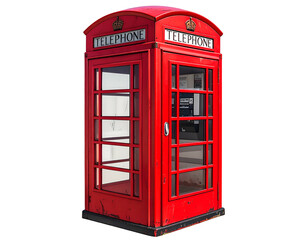 Iconic red public call box, distinct crown detail, isolated