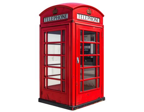 Iconic red public call box, distinct crown detail, isolated
