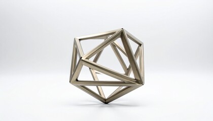 Bronze-Colored Metallic Octahedron Sculpture on White Background