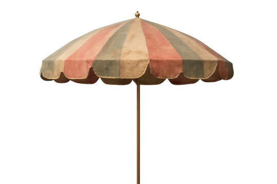 Vintage striped beach umbrella creating shade, offering protection from sun, enhancing outdoor summer leisure