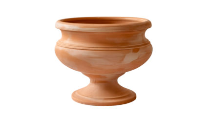 Classic terracotta urn with a pedestal base and decorative rim isolated on transparent background