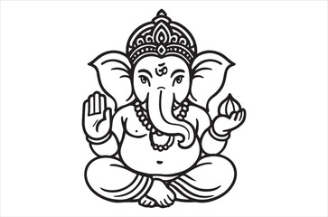 Obraz premium A detailed black and white illustration of lord ganesha in a seated pose