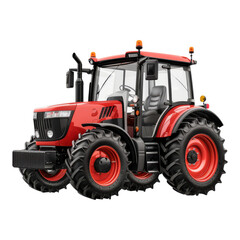Obraz premium Bright red tractor with large wheels and clear background