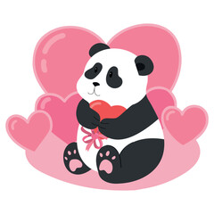 Cute baby panda holding heart. Panda bear in valentine theme