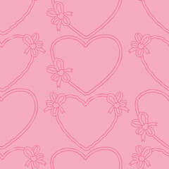 Heart frame with bow seamless pattern. Pink valentine background. 14 February design concept.