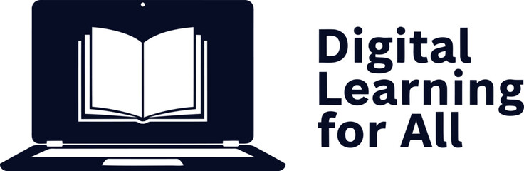 Digital learning for all, laptop with open book icon on screen