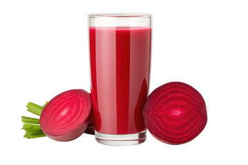 Glass of beetroot juice with sliced beetroots isolated on transparent background