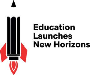 Pencil transformed into rocket launching towards new education