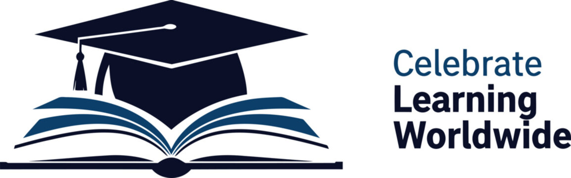 Graduation cap and open book icon for global education concept