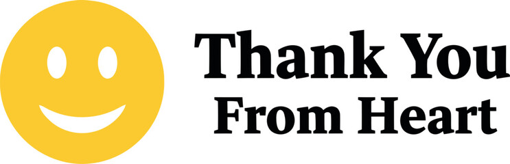 Heartfelt thank you message with a cheerful smiley face icon