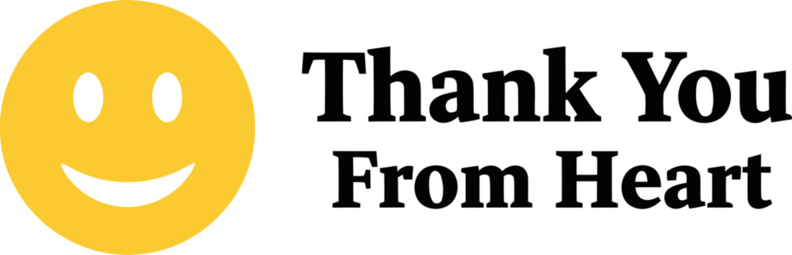 Heartfelt thank you message with a cheerful smiley face icon