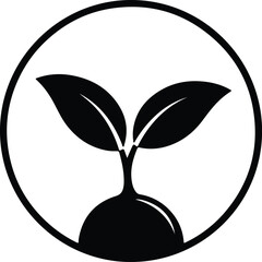 Illustration of sprout growing in soil in circle silhouette vector