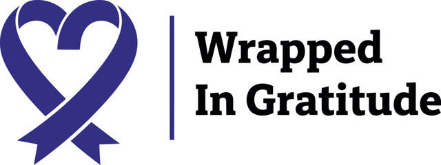 Purple heart ribbon logo with 'wrapped in gratitude' message